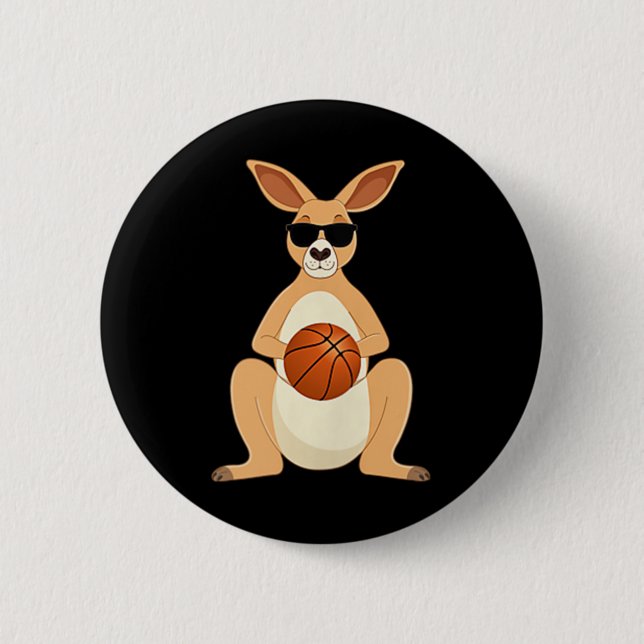Funny Kangaroo Wearing Sungles Playing Basketball  2 Inch Round Button (Front)