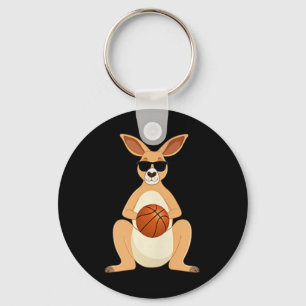 Funny Kangaroo Wearing Sungles Playing Basketball  Keychain