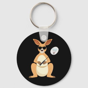 Funny Kangaroo Wearing Sungles Playing Dminton Keychain