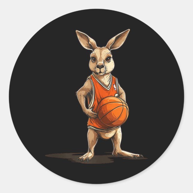 Funny Kangaroo With Basketball Costume For Man And Classic Round Sticker (Front)