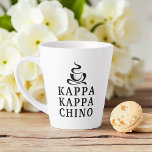 Funny Kappa Kappa Chino Campus Lifestyle Latte Mug<br><div class="desc">A fun latte mug that that conveys a love of cappuccino with its “Kappa Kappa Chino” spin on Greek campus life and coffee shops! Featuring a playful steaming coffee cup graphic and bold black collegiate lettering on a black and white mug, this design is perfect for coffee lovers in sororities,...</div>