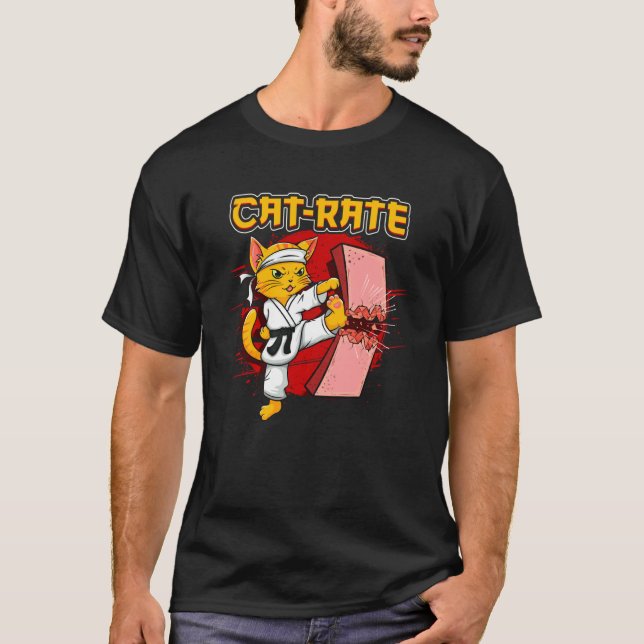 Funny Karate Black Belt Cat T-Shirt (Front)