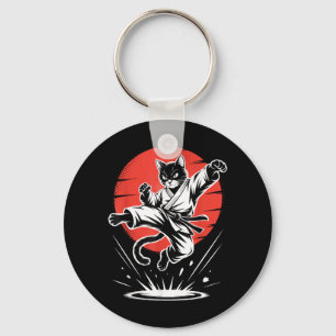 Funny Karate Cat Martial Arts Black Belt Fighter Keychain