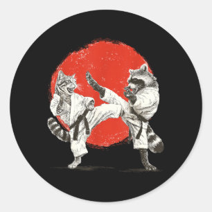 Funny Karate Cat Raccoon _ Japanese Martial Arts Classic Round Sticker