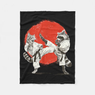 Funny Karate Cat Raccoon _ Japanese Martial Arts Fleece Blanket