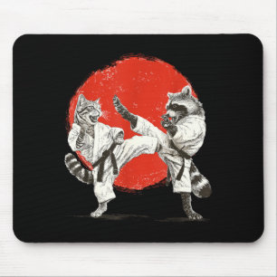 Funny Karate Cat Raccoon _ Japanese Martial Arts Mouse Pad