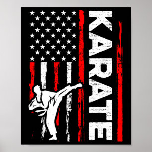Funny Karate Design 4th Of July Usa American Flag  Poster