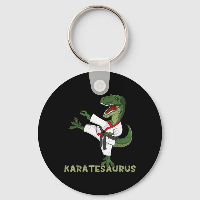 Funny Karate Dinosaur Karatesaurus T-Rex Graphic Keychain (Front)