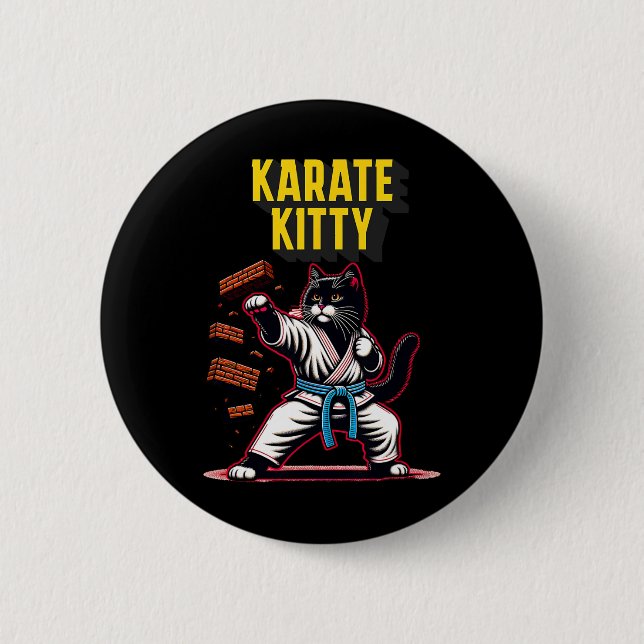 Funny Karate Kitty - Martial Arts Feline Champion  2 Inch Round Button (Front)