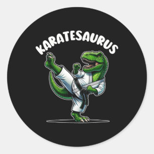 Funny Karatesaurus Dinosaur T Rex In Karate Gi Bla Classic Round Sticker