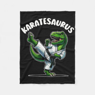 Funny Karatesaurus Dinosaur T Rex In Karate Gi Bla Fleece Blanket