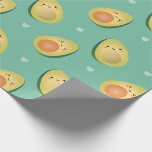 Funny Kawaii Avocados Let's Avocuddle Pattern Wrapping Paper