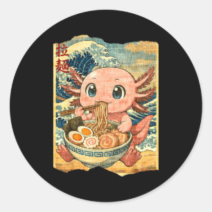 Funny Kawaii Axolotl Ramen Noodle Bowl Japanese Wa Classic Round Sticker