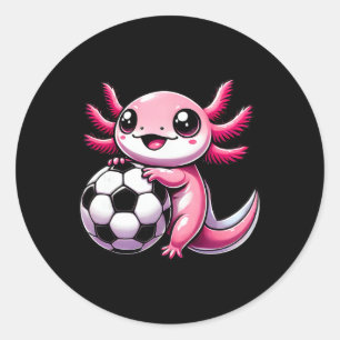 Funny Kawaii Axolotl Soccer Classic Round Sticker