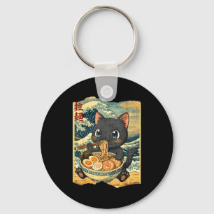 Funny Kawaii Black Cat Ramen Noodle Bowl Japanese Keychain