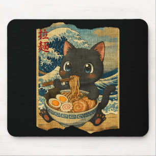 Funny Kawaii Black Cat Ramen Noodle Bowl Japanese  Mouse Pad