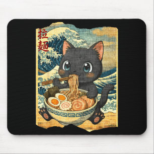Funny Kawaii Black Cat Ramen Noodle Bowl Japanese  Mouse Pad