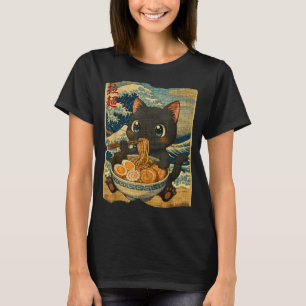 Funny Kawaii Black Cat Ramen Noodle Bowl Japanese  T-Shirt