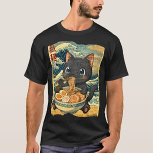 Funny Kawaii Black Cat Ramen Noodle Bowl Japanese T-Shirt