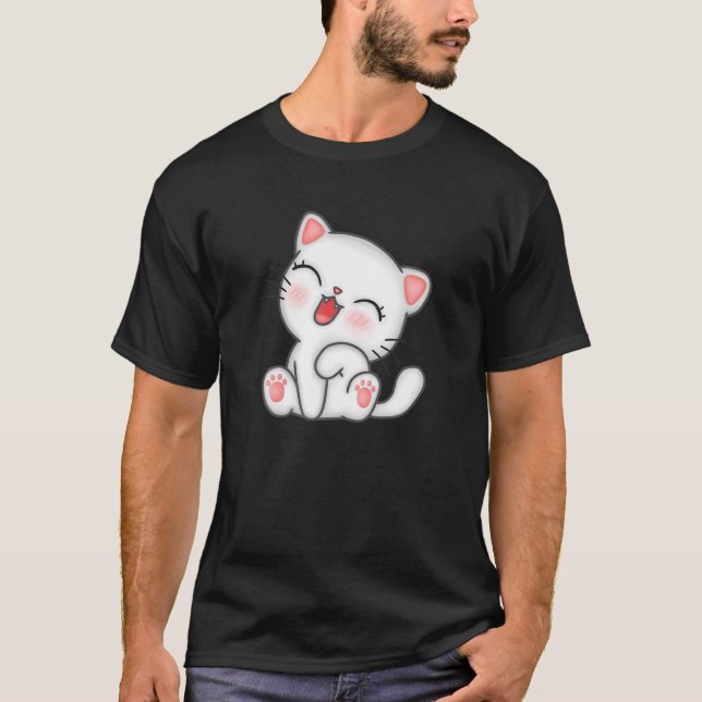 Funny Kawaii Cat Cartoon Design For Little Kids Or T-Shirt (Front)