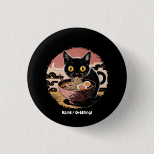 Funny Kawaii Cat Eating Ramen Noodles Cute Anime 1 Inch Round Button