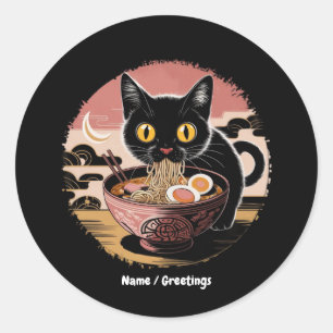 Funny Kawaii Cat Eating Ramen Noodles Cute Anime Classic Round Sticker