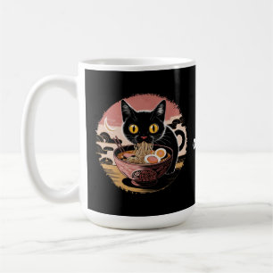 Funny Kawaii Cat Eating Ramen Noodles Cute Anime Coffee Mug