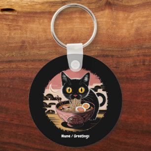 Funny Kawaii Cat Eating Ramen Noodles Cute Anime Keychain