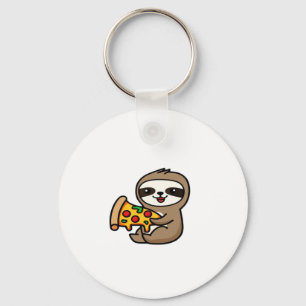 Funny Kawaii Chibi Sloth with Pizza � Cute Cartoon Keychain