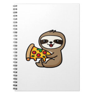 Funny Kawaii Chibi Sloth with Pizza � Cute Cartoon Notebook