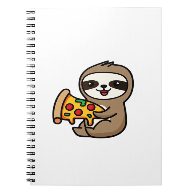 Funny Kawaii Chibi Sloth with Pizza � Cute Cartoon Notebook (Front)