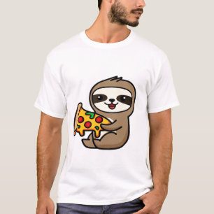 Funny Kawaii Chibi Sloth with Pizza � Cute Cartoon T-Shirt