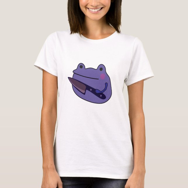 Funny Kawaii Frog With Knife Frog Lovers Gift T-Shirt (Front)