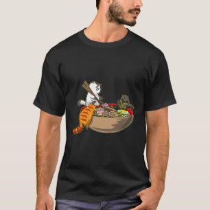 Funny Kawaii Japanese Anime Cats Gift Eating Ramen T-Shirt