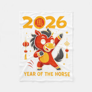Funny Kawaii Lunar 2026 Year of The Horse Chinese Fleece Blanket