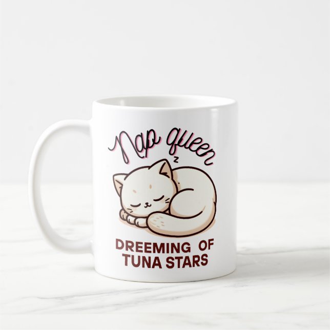 Funny Kawaii Nap Queen Cat Mug (Left)