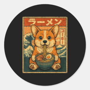 Funny Kawaii Ramen Corgi Japanese Noodles Corgi Ea Classic Round Sticker