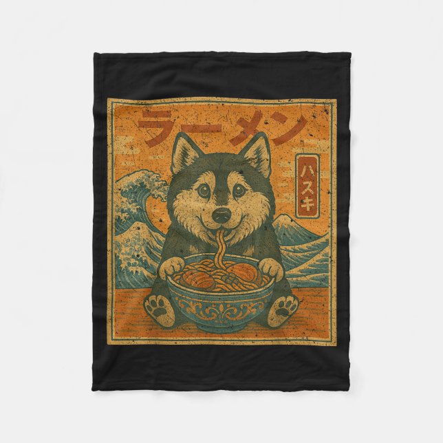 Funny Kawaii Ramen Husky Japanese Noodles Husky Ea Fleece Blanket (Front)