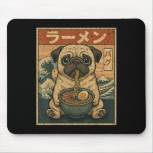 Funny Kawaii Ramen Pug Japanese Noodles Pug Eating Mouse Pad