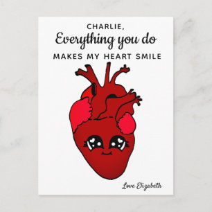 Funny Kawaii Real Heart Drawing Valentine's Day Postcard