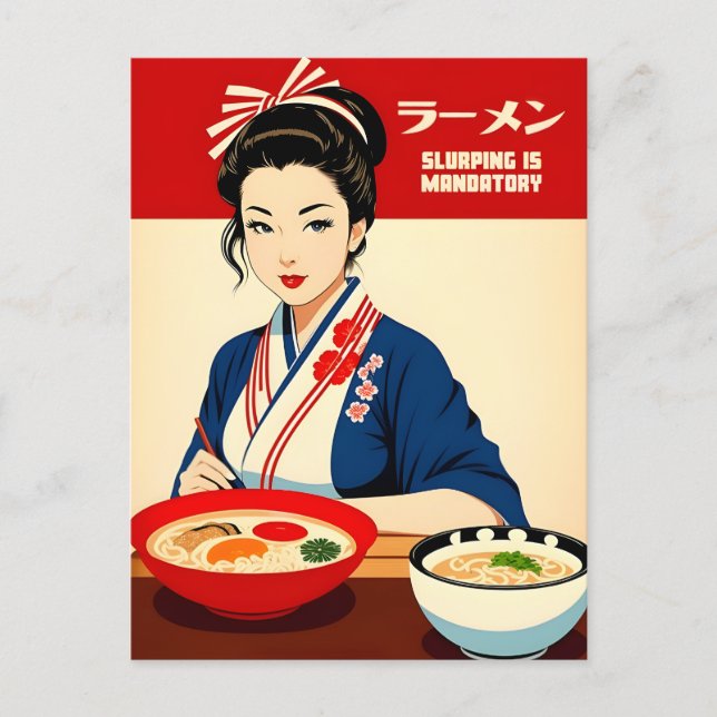 Funny Kawaii Retro Style Japan Foodie Ramen Postcard (Front)