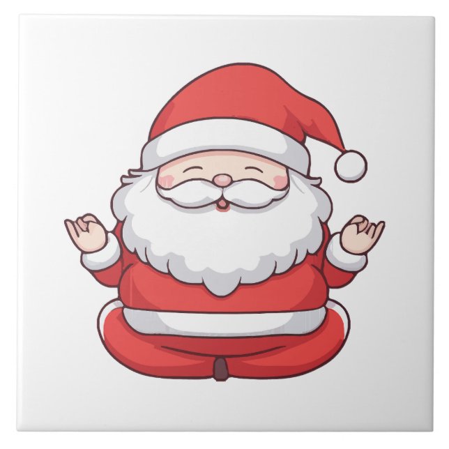 Funny Kawaii Santa Yoga Meditation Tile (Front)