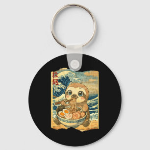 Funny Kawaii Sloth Ramen Noodle Bowl Japanese Wave Keychain