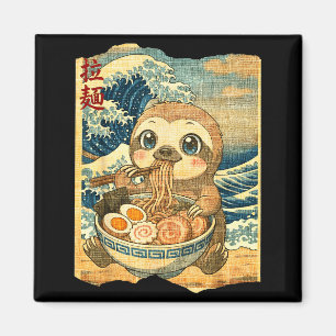 Funny Kawaii Sloth Ramen Noodle Bowl Japanese Wave Magnet