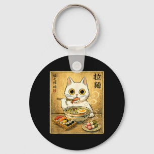 Funny Kawaii White Cat Ramen Sushi Japanese Food Keychain