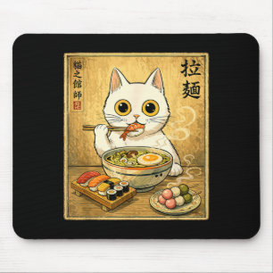 Funny Kawaii White Cat Ramen Sushi Japanese Food Mouse Pad
