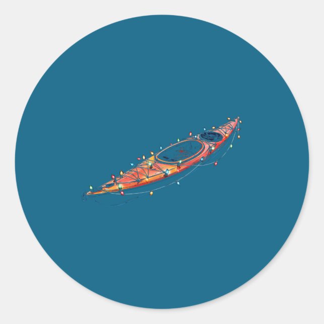 Funny Kayak Christmas Graphics Lights Lover Kayaki Classic Round Sticker (Front)