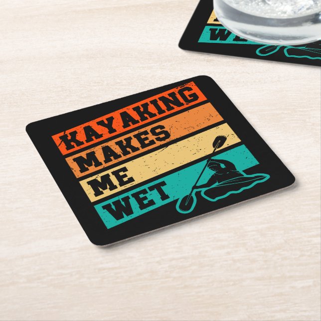 Funny Kayak Lover Kayaking Retro River Kayaker  Square Paper Coaster (Angled)