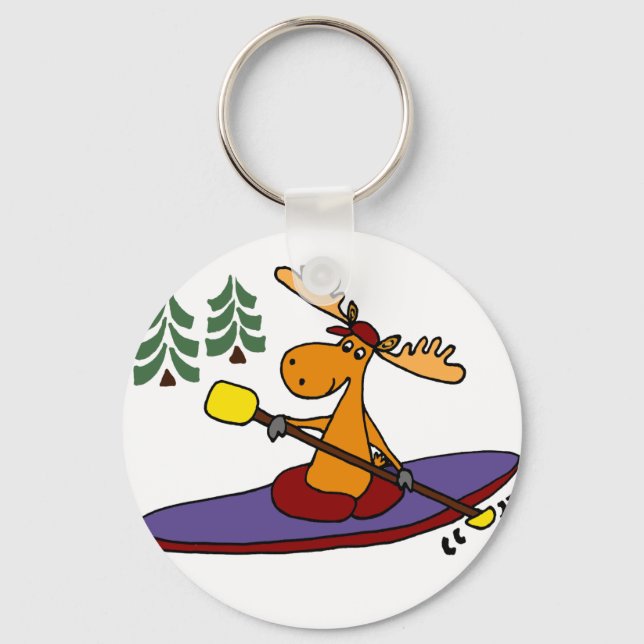 Funny Kayaking Moose Keychain (Front)