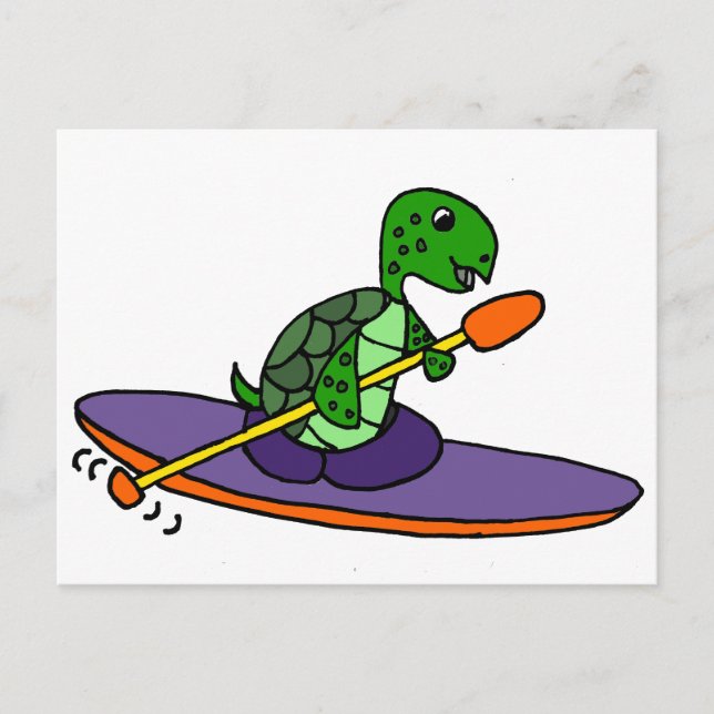 Funny Kayaking Sea Turtle Postcard (Front)